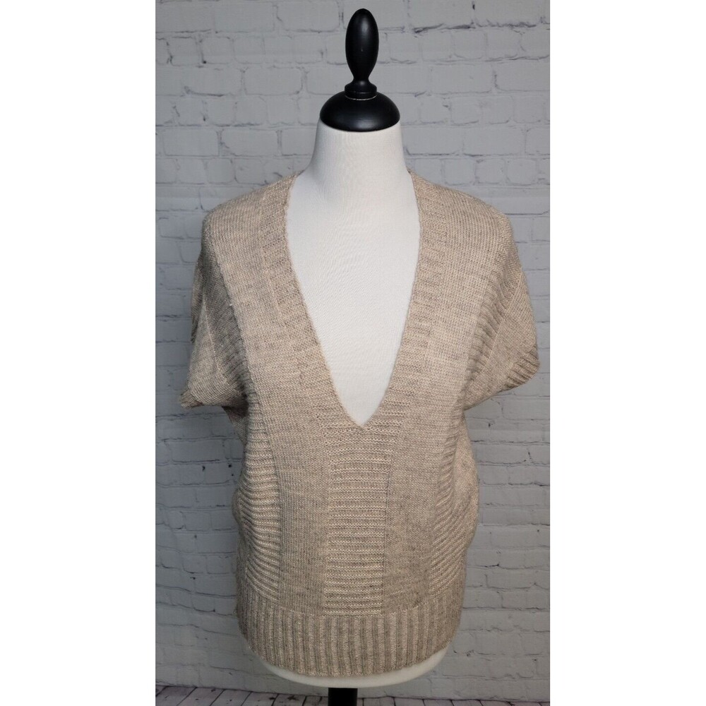 Splendor! Short Sleeve Deep V Neck Sweater Vest Beige size Sm Minimalist